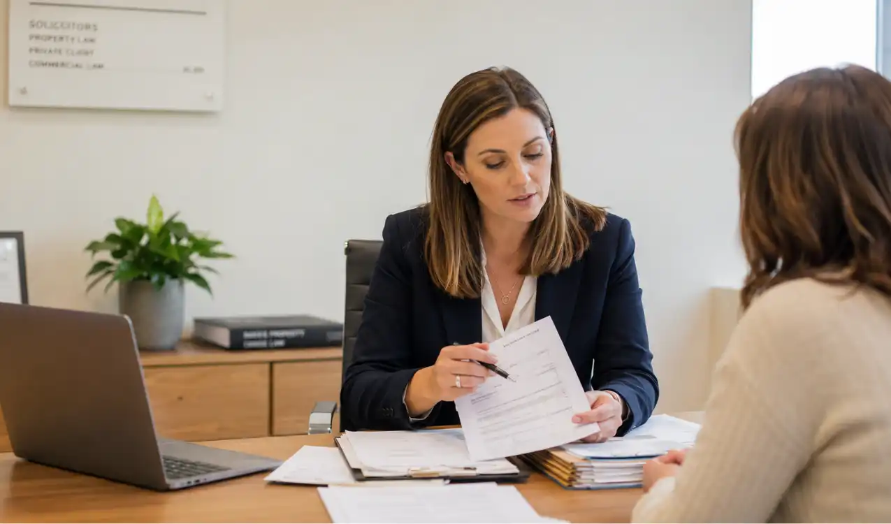 Anti-money laundering property auction checks — solicitor reviewing source of funds documents and bank statements for UK property buyer