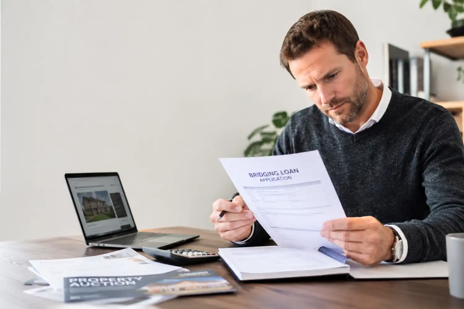 Auction finance application — buyer arranging bridging loan before bidding at property auction