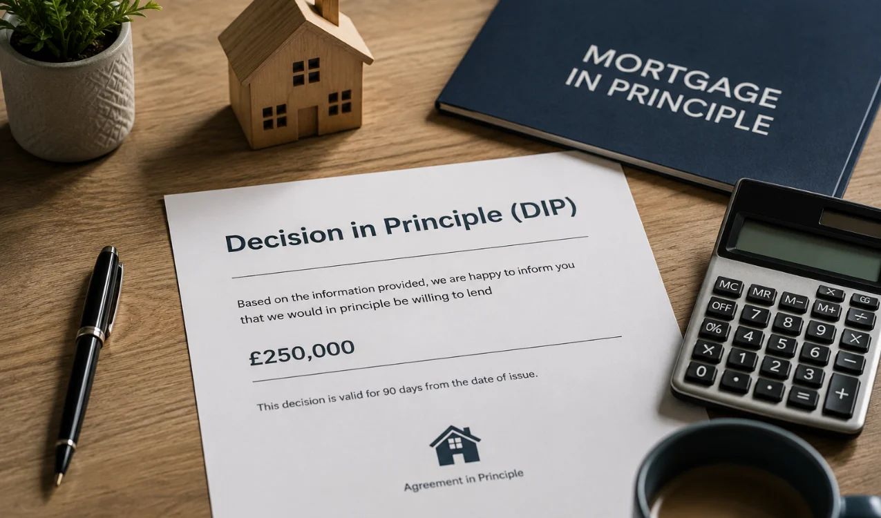 decision in principle property auction — buyer reviewing mortgage in principle document before bidding at UK property auction