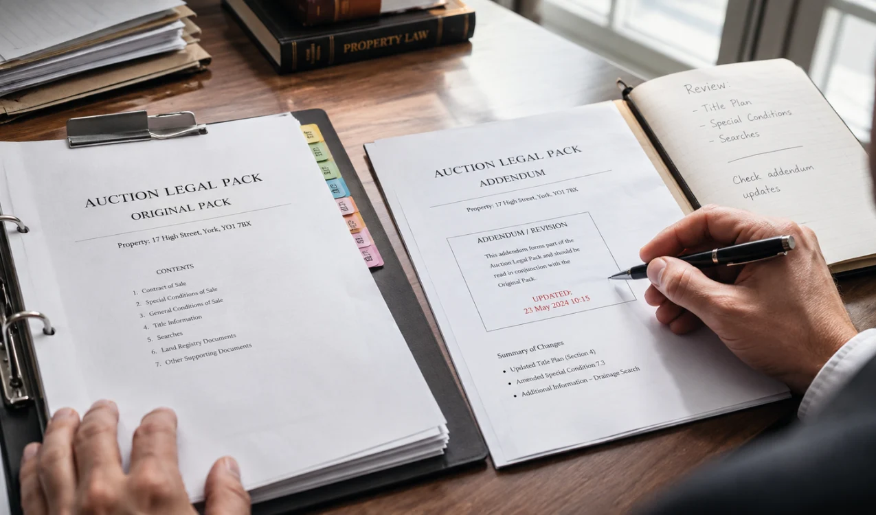 Checking the latest auction legal pack addendum before bidding