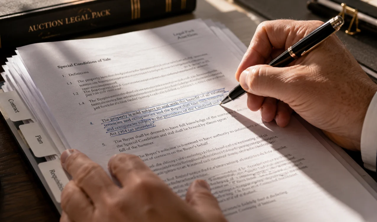 Solicitor reviewing special conditions in an auction legal pack before a property sale